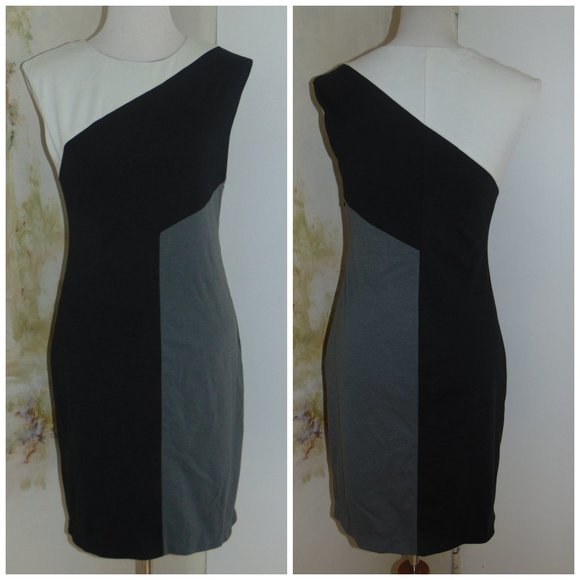 Y2K MAX AND CLEO colorblock GREY BLACK WHITE Wiggle Mini Sleeveless DRESS SZ 4 - Picture 1 of 11